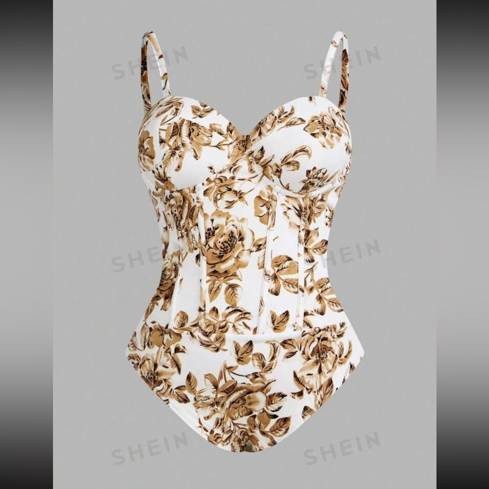 FWP SHEIN Plus size Floral Shaping Body Suit in Black or cream/ivory
